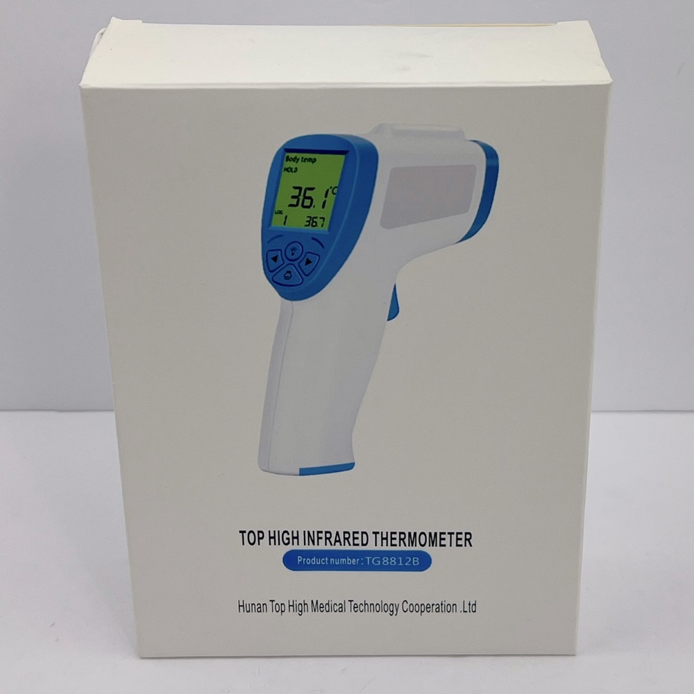 INFRARED THERMOMETER, MEDICAL GRADE, WHITE & BLUE COLOR,RUNS ON 2 AAA BATTERIES